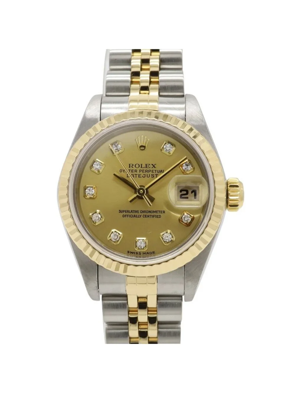 Rolex Datejust Champagne Dial SS 18k Yellow Gold Diamond Number Automatic Watch